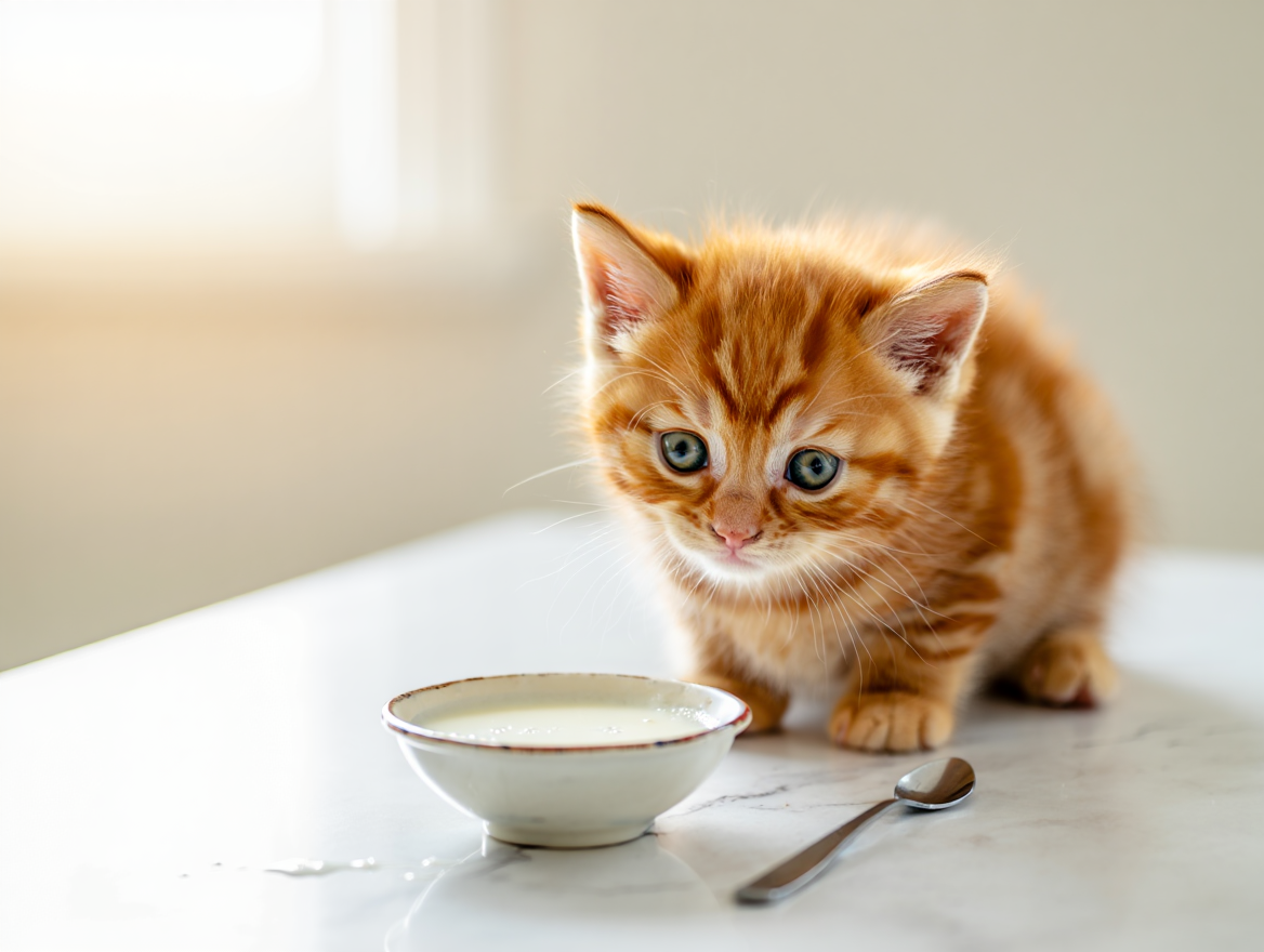 Chaton dégustant une soupe.