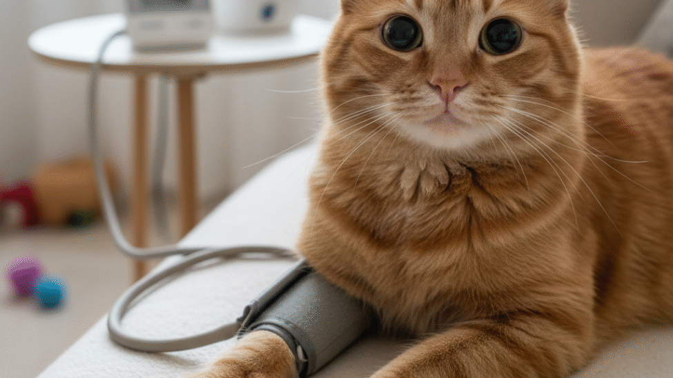 Chat domestique atteint d’hypertension.