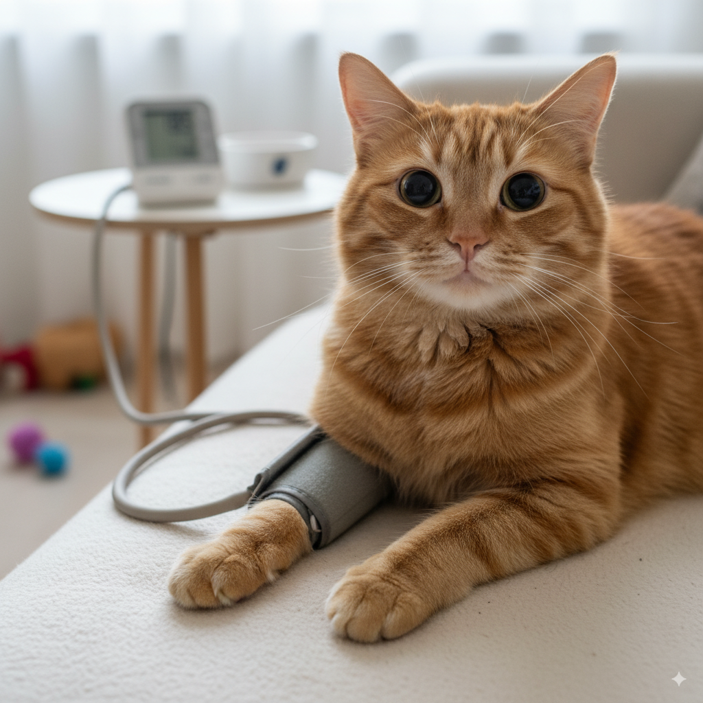 Chat domestique atteint d’hypertension.